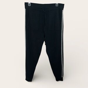 Ann Taylor Black Wool Joggers with Gray Stripe